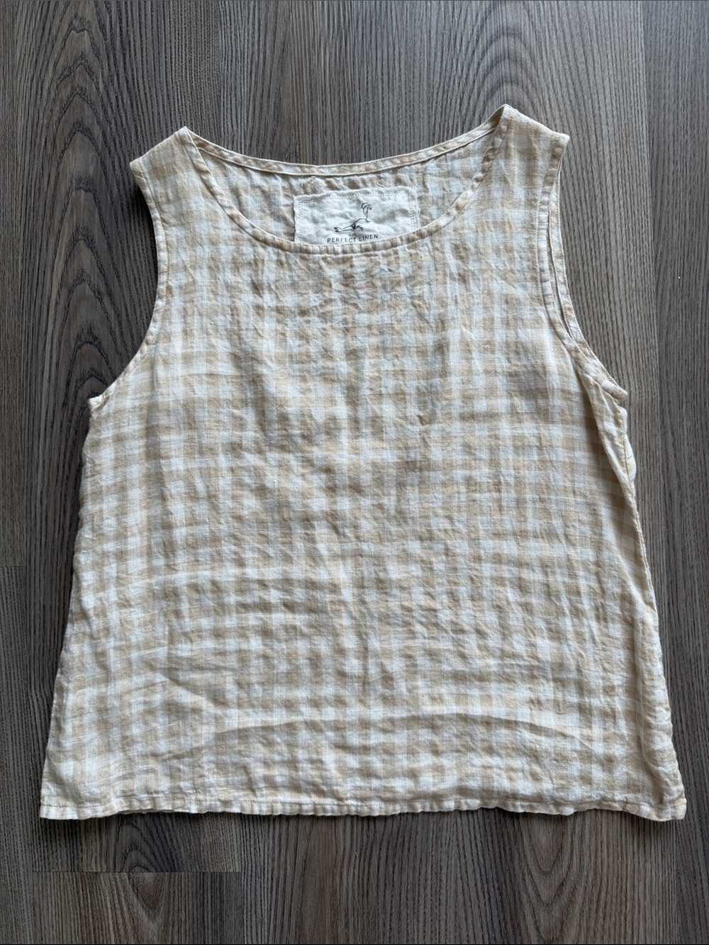 NotPERFECTLINEN 100% Linen Tank Top in Gingham Print - Small
